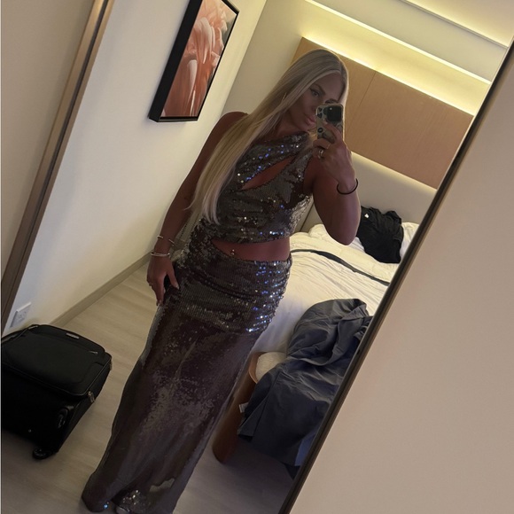 Sequin Evening Skirt in Silver